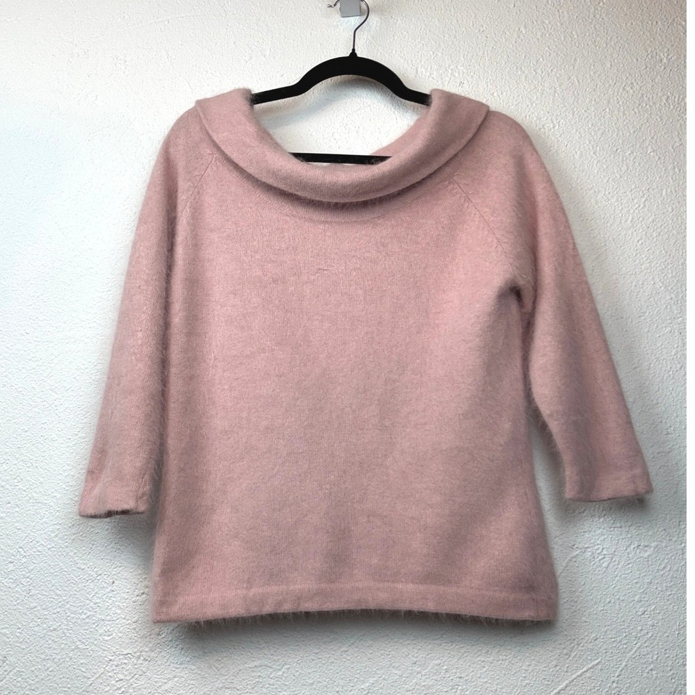 Hillard & Hanson 53% Angora Rabbit Hair Cowl Neck Sweater - L - Pink Coquette